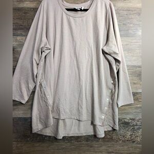 Logo Lounge Chic Beige Long Sleeve Blouse with Button Accents